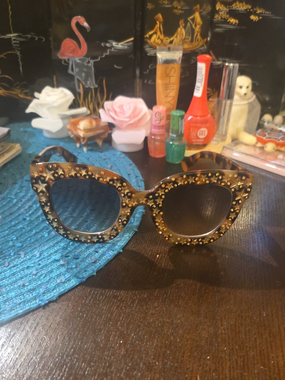 Studded Tortoiseshell Cat-Eye Sunglasses - Brown